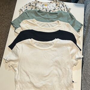 BUNDLE 6 Kids' Short Sleeve Ribbed Tees - Black, White, Green